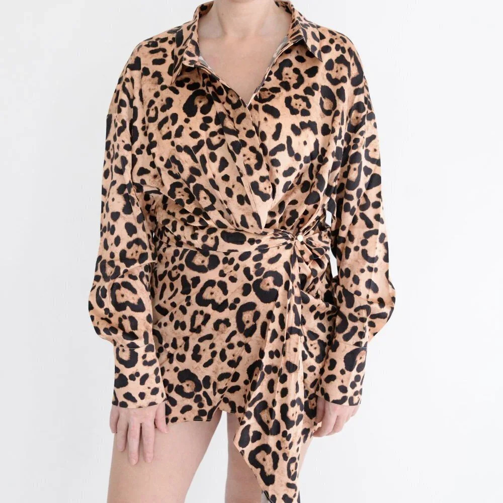 SER.O.YA Demi 95% Silk Animal Print Shirt Dress Mob Wife Size XS NWT